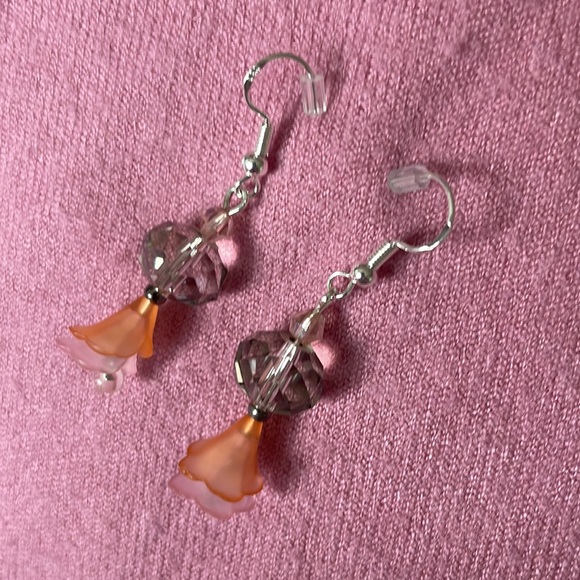 Handmade Jewelry Luminous Blooms Earrings - Multifaceted Crystal & Flower Drop - Picture 2 of 3
